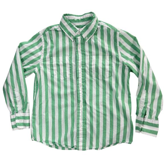 Crewcuts Boys 6‑7 Green White Stripe Button‑Down Shirt Gently Used 100% Cotton - Picture 1 of 4